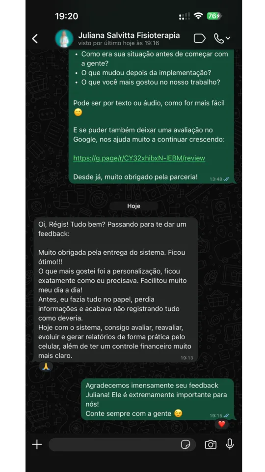 Feedback Clinica Fisioterapia