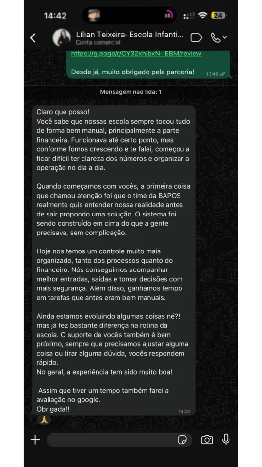 Feedback Escola Infantil
